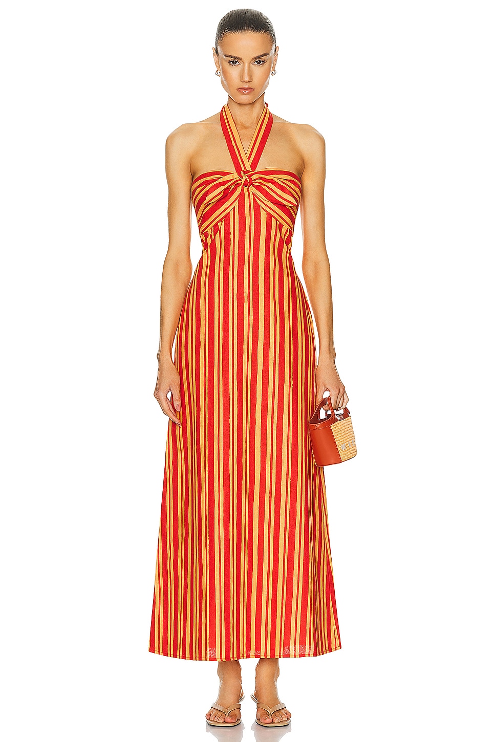 Image 1 of Simon Miller Del Linen Dress in Retro Red & Acid Orange Stripe