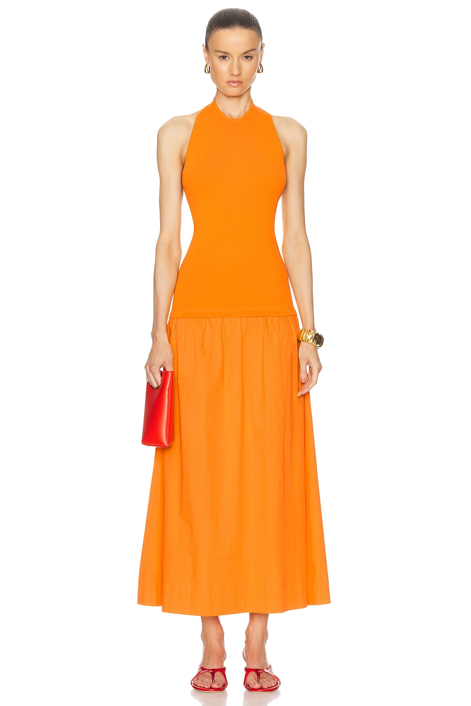 Junjo Knit Poplin Dress in Orange