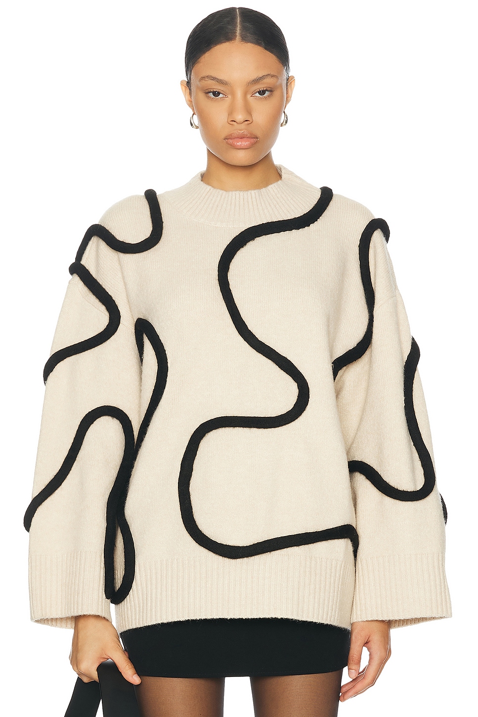 Image 1 of Simon Miller Leith Squiggle Knit Sweater in Cream & Black