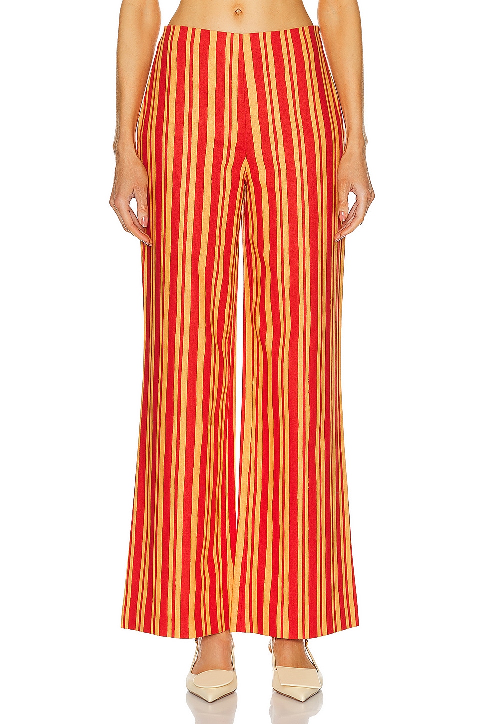 Image 1 of Simon Miller Pia Linen Pant in Retro Red & Acid Orange Stripe