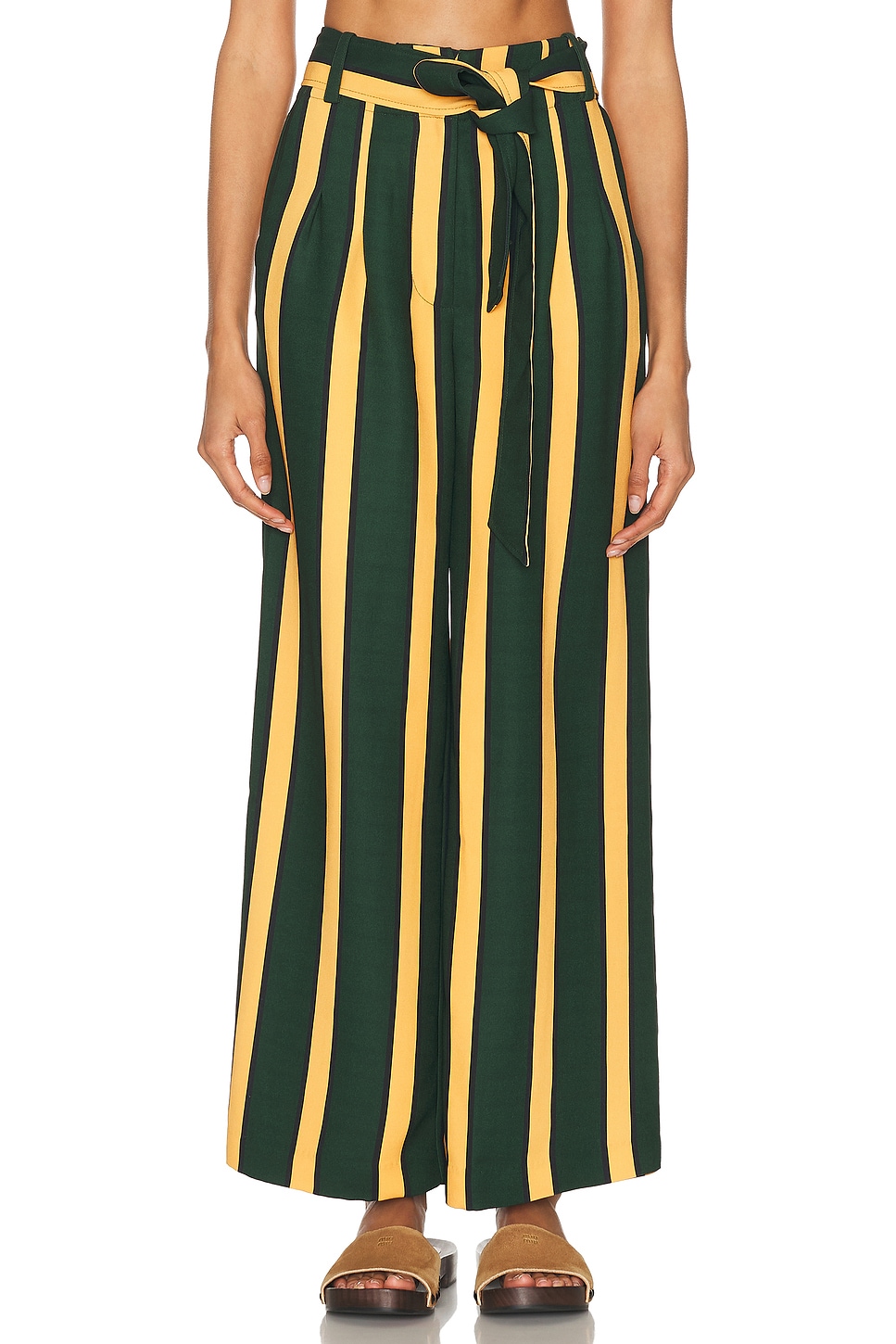 Image 1 of SIMONMILLER Alto Crepe Pant in Fern & Mustard Stripe