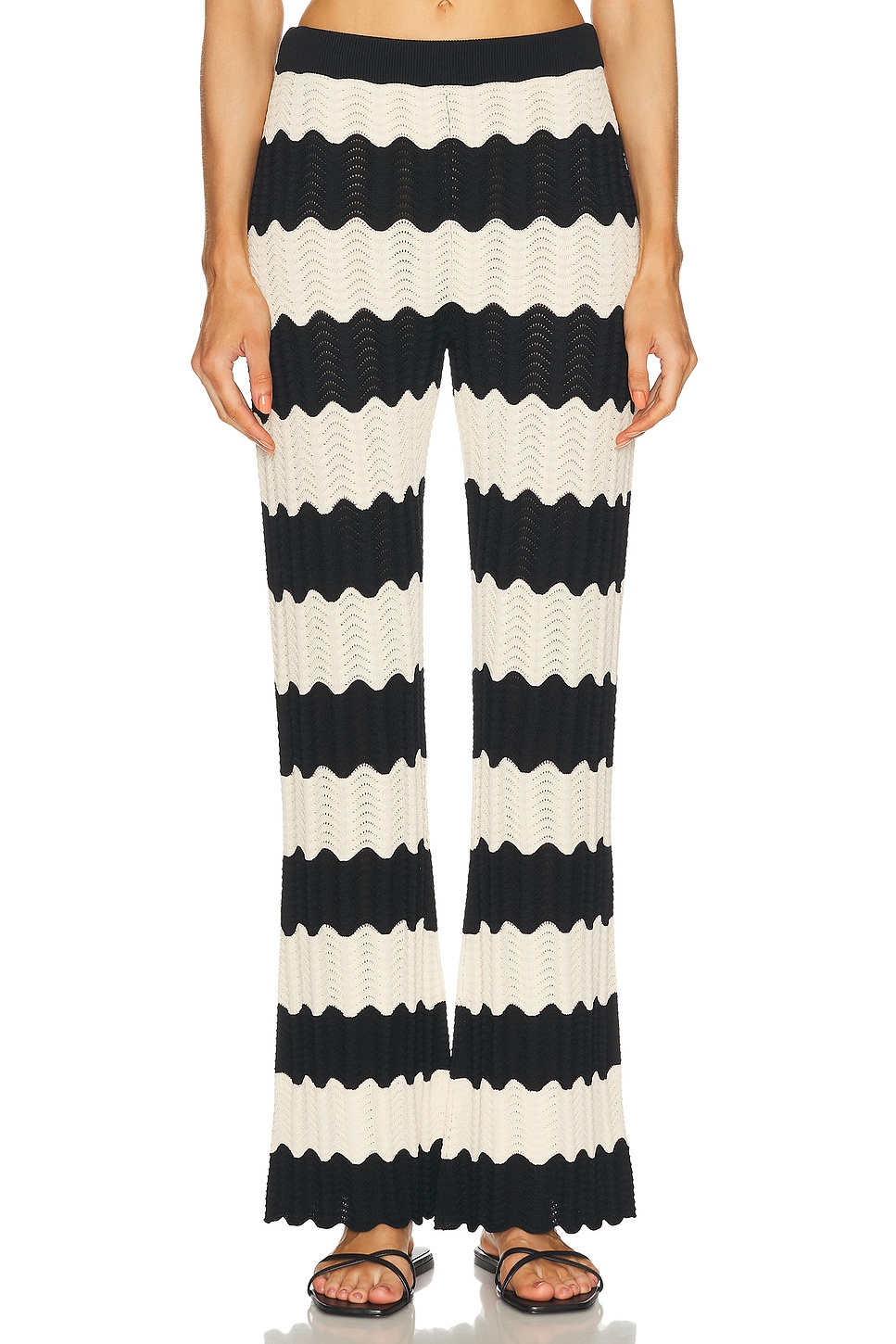 Image 1 of SIMONMILLER Moji Knit Pant in Black & Macadamia Wave Stripe