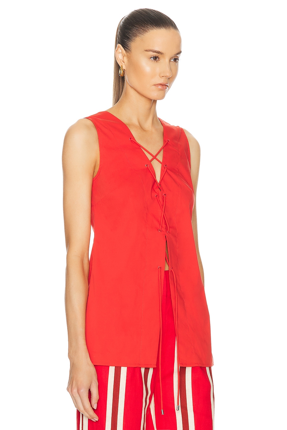 Shop Simon Miller Pomegranate Poplin Front Tie Top In Paprika