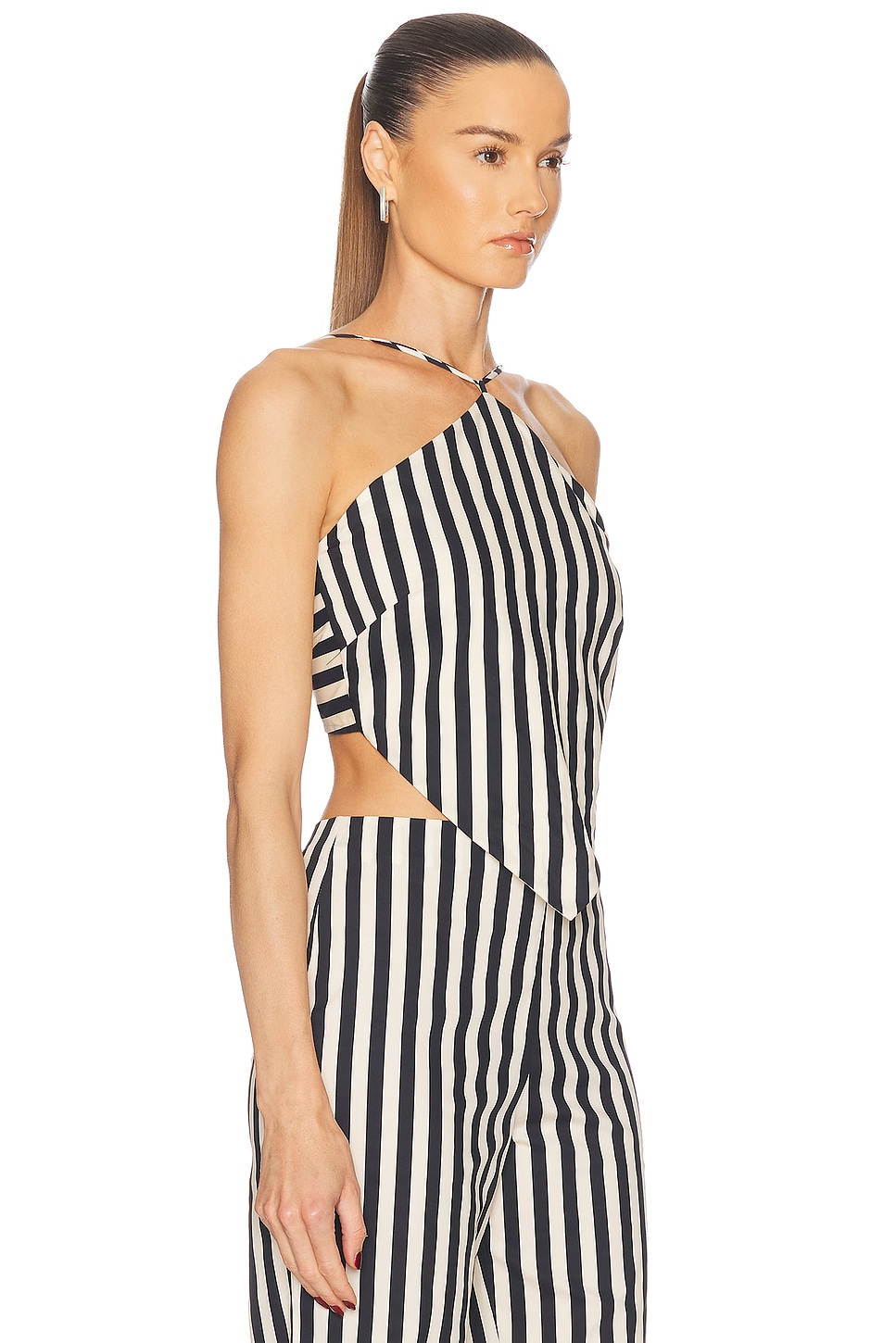 Simonmiller Kit Poplin Tie Top Black/macadamia Micro Stripe In Black & Macadamia Microstripe
