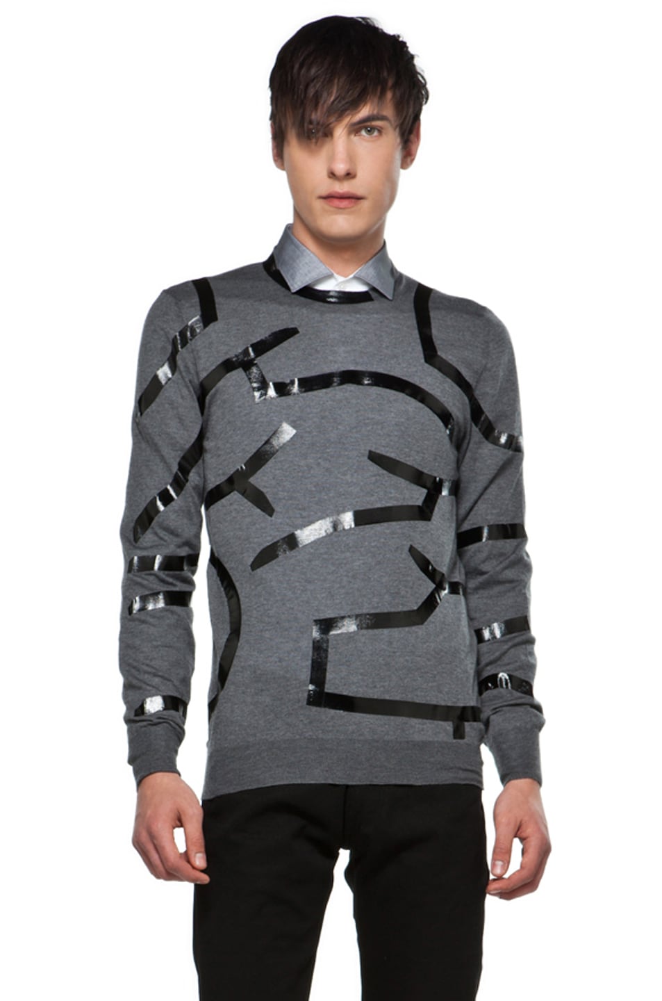Image 1 of Simon Spurr Crewneck w/ Taped Earth Crack Pattern in Grey
