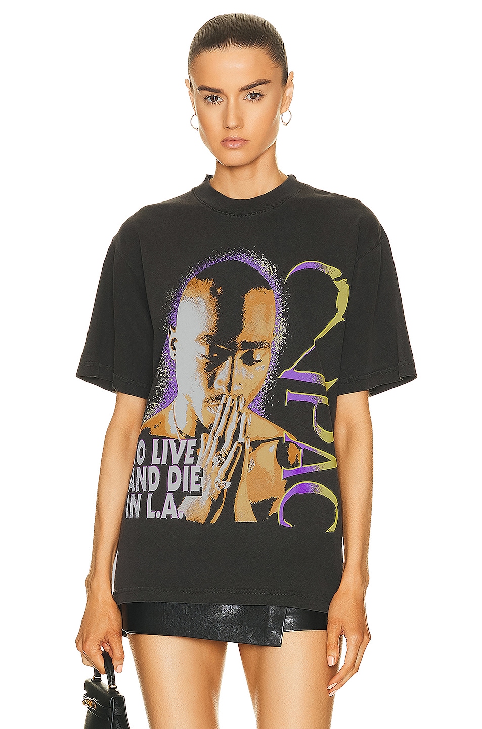 Image 1 of SIXTHREESEVEN 2pac To Live and Die in LA T-shirt in Washed Black