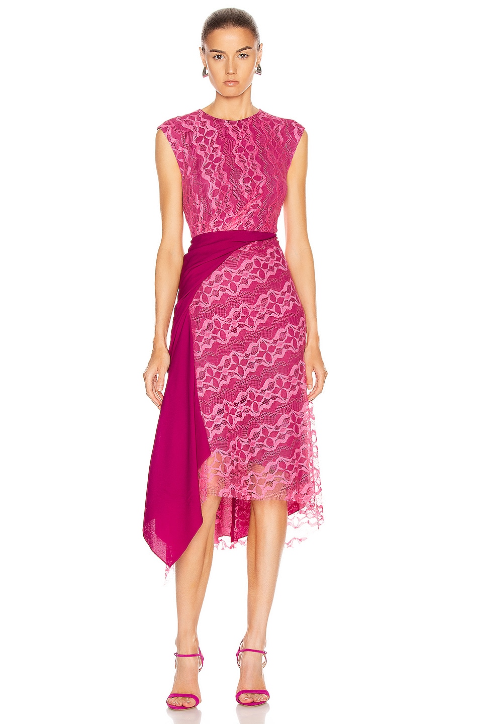 Image 1 of Sies Marjan Anita Lace Asymmetrical Dress in Fluo Pink