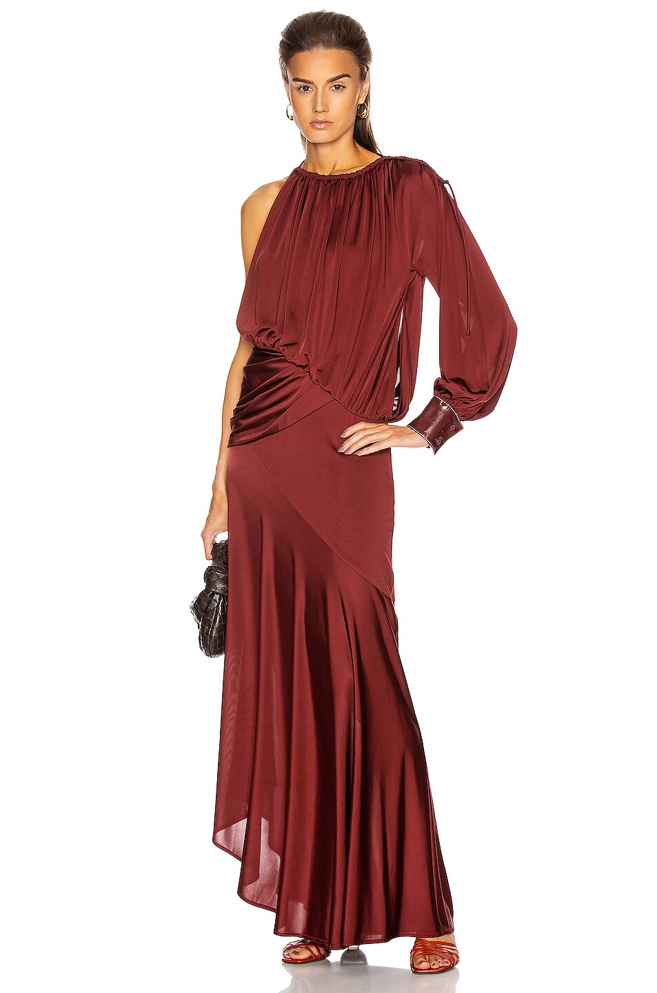 Image 1 of Sies Marjan Gia Fluid Satin Jersey Draped Evening Gown in Bordeaux