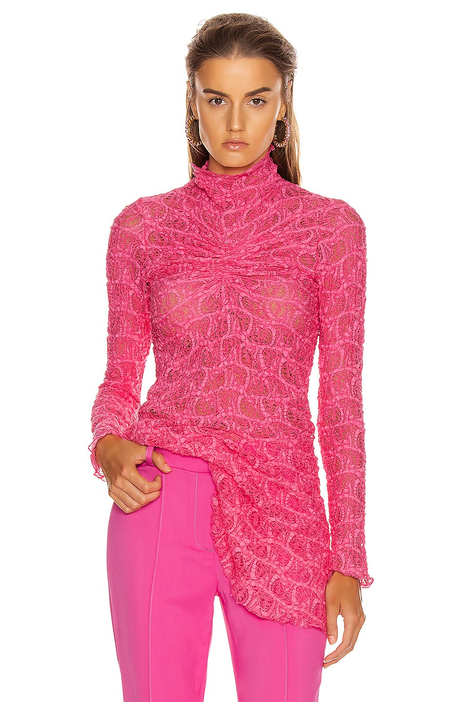 Image 1 of Sies Marjan Willie Ruched Long Sleeve Top in Fluo Pink