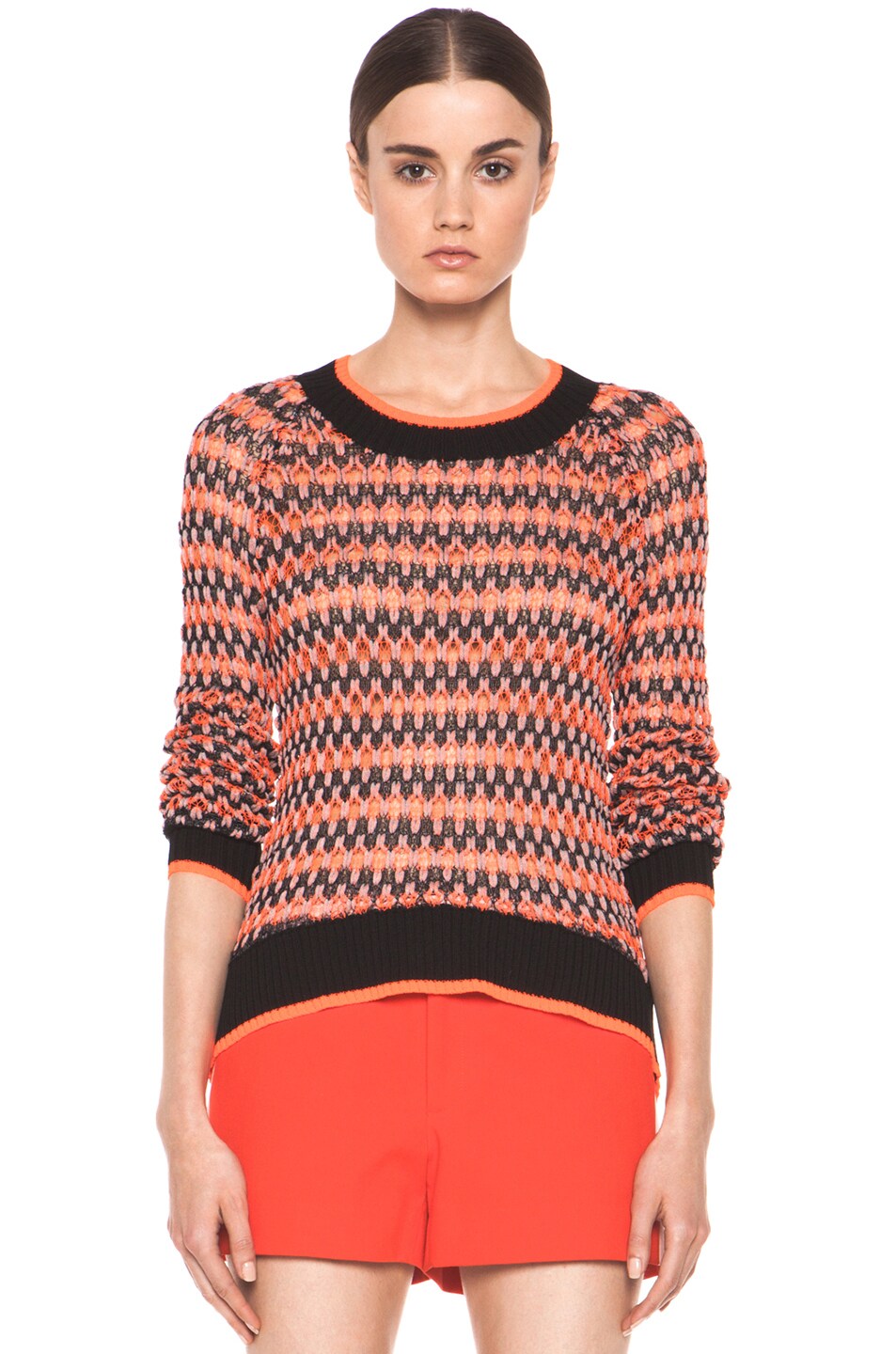 Image 1 of Skaist Taylor Neon Trimmed Crew Neck Sweater in Orange & Grey