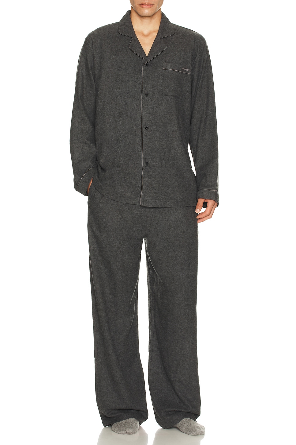 Image 1 of SKIMS Flannel Pajama Set in Ash Heather Grey