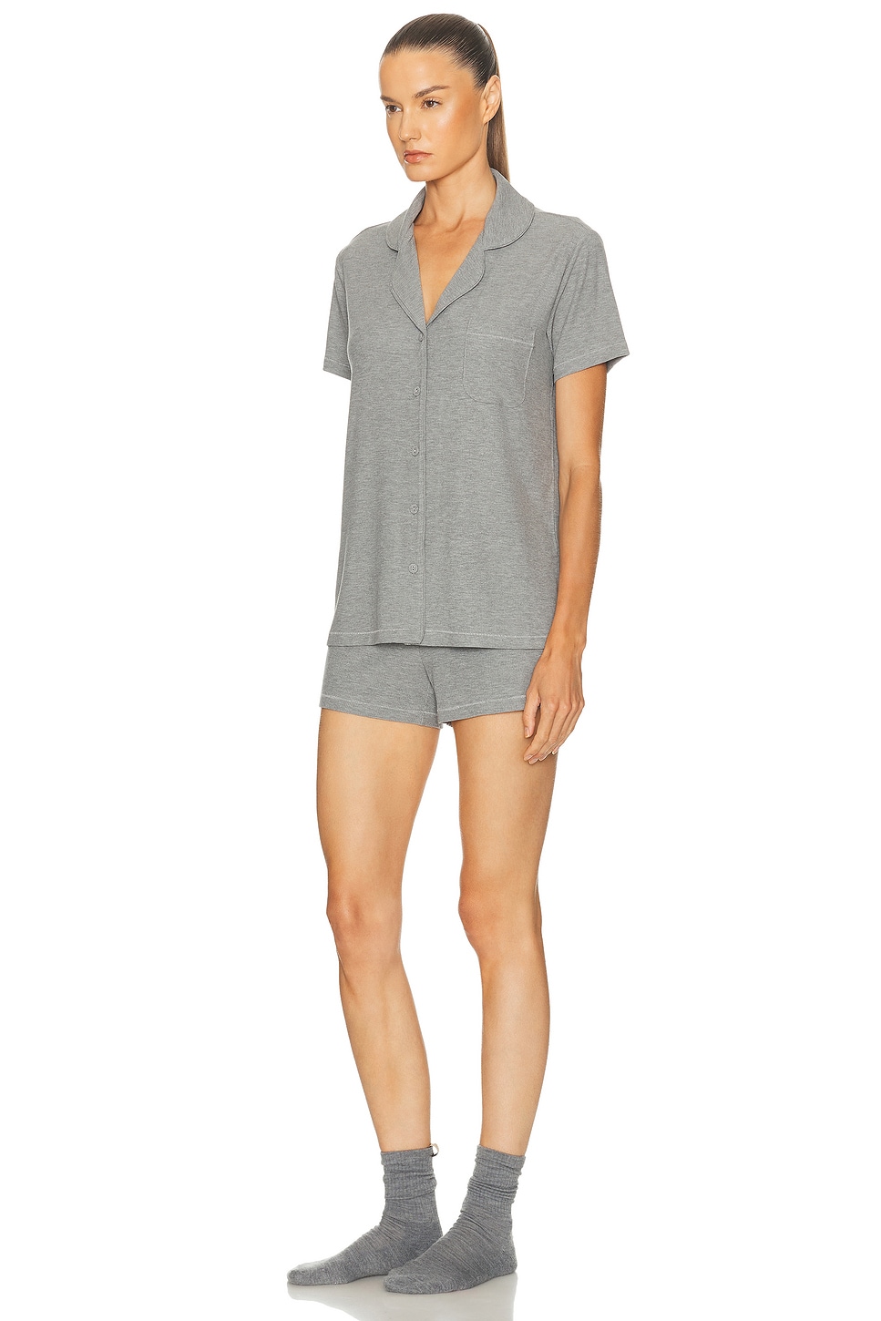 Skims Soft Lounge Short Rib Sleep Set In Gray