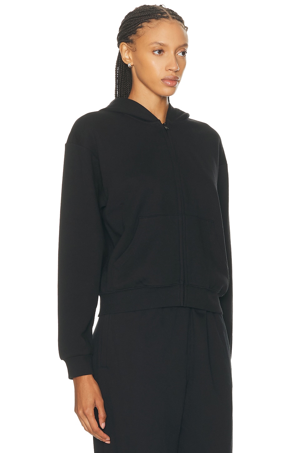 Skims Cotton Fleece Classic Zip-up Hoodie In Black