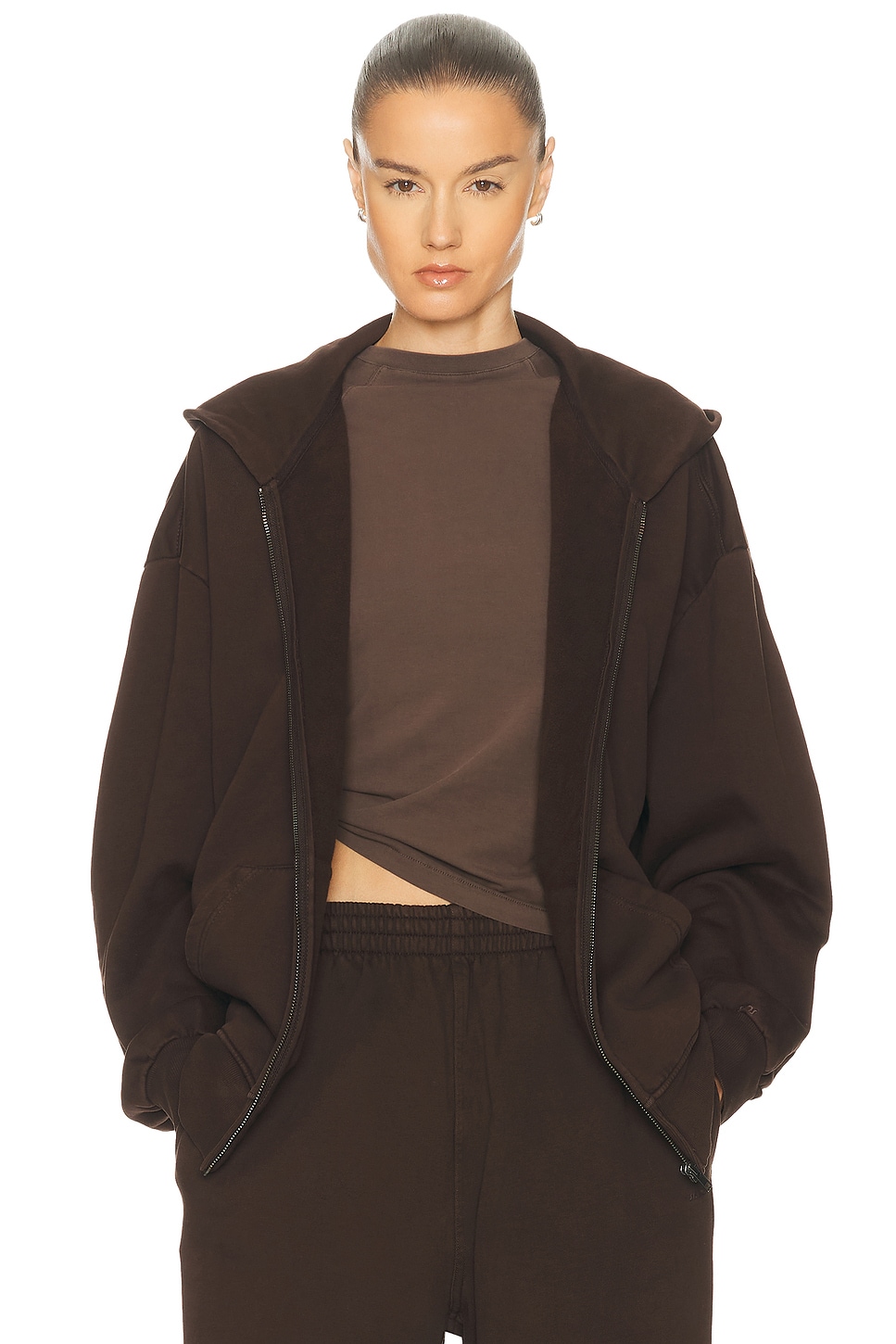 Image 1 of SKIMS Boyfriend Fleece Boxy Zip-Up Hoodie in Espresso