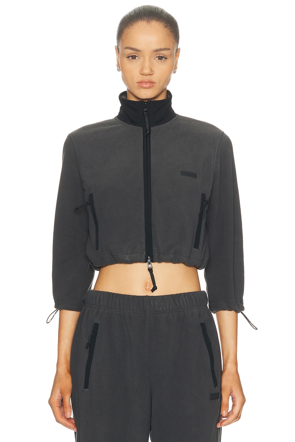 Image 1 of SKIMS Fleece Lounge Shrunken Zip Up Jacket in Ash