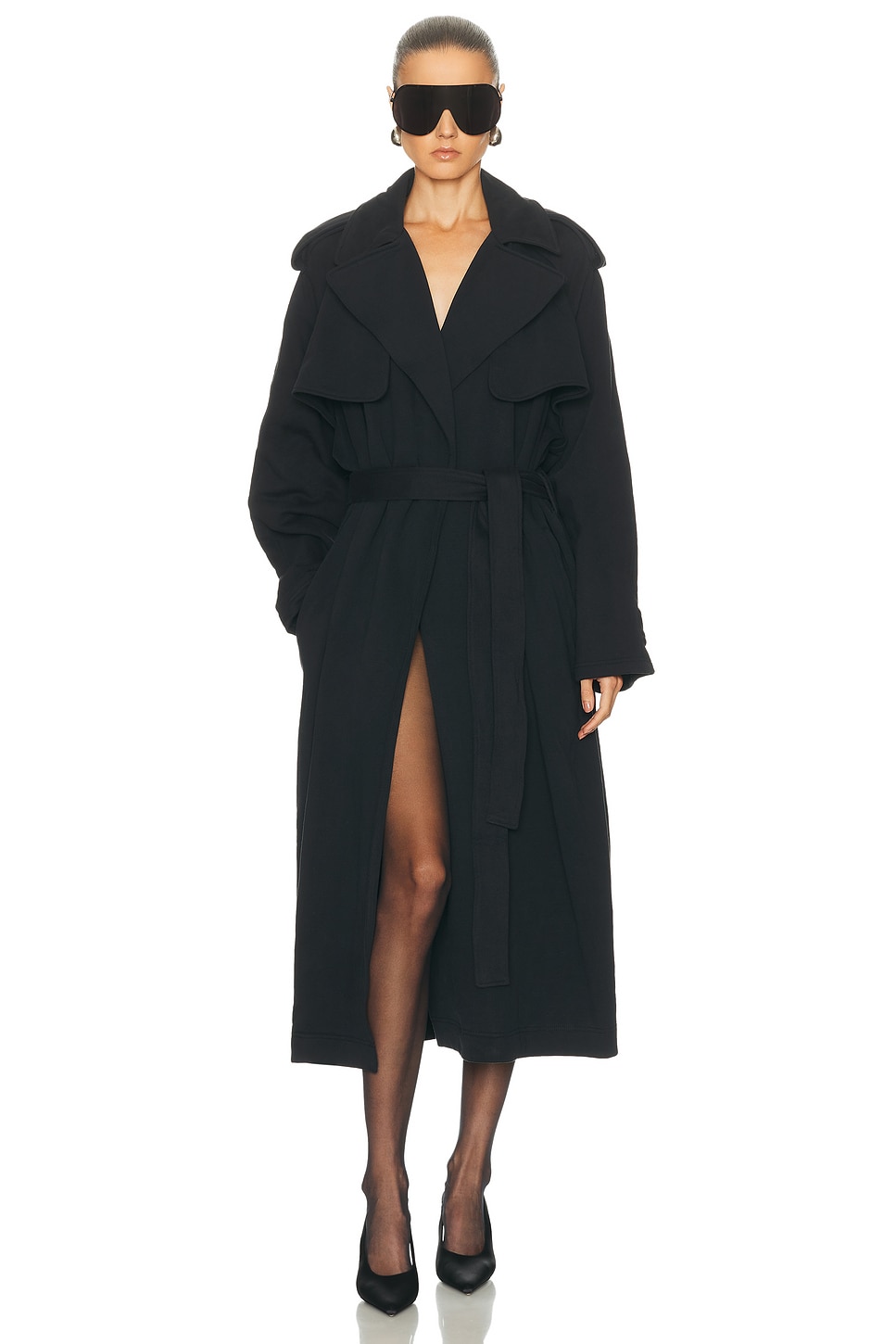 Image 1 of SKIMS Boyfriend Fleece Trench Coat in Onyx