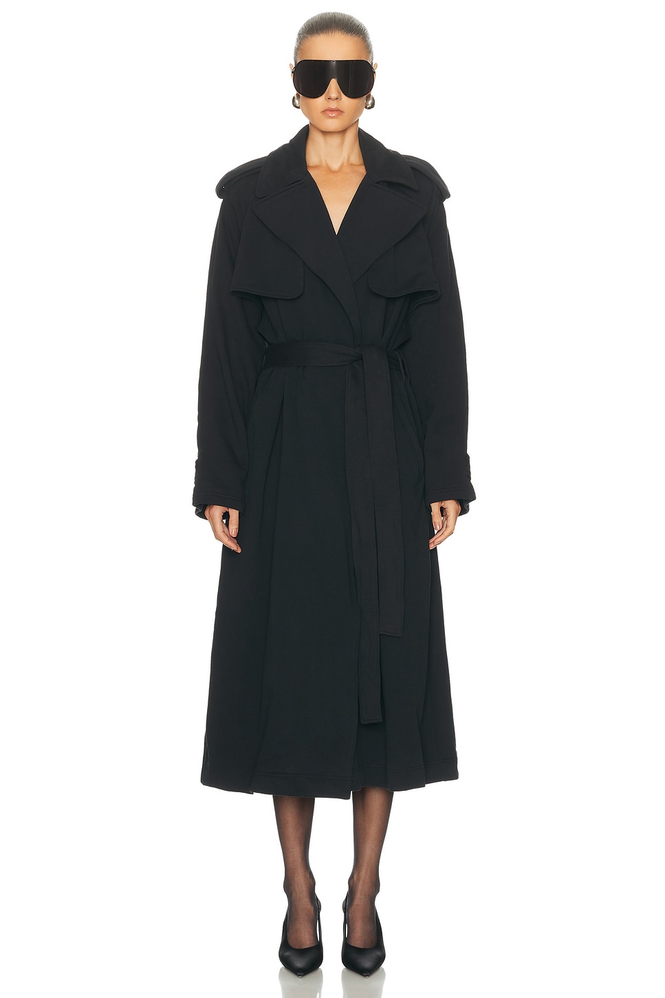 Skims Boyfriend Fleece Trench Coat In Black