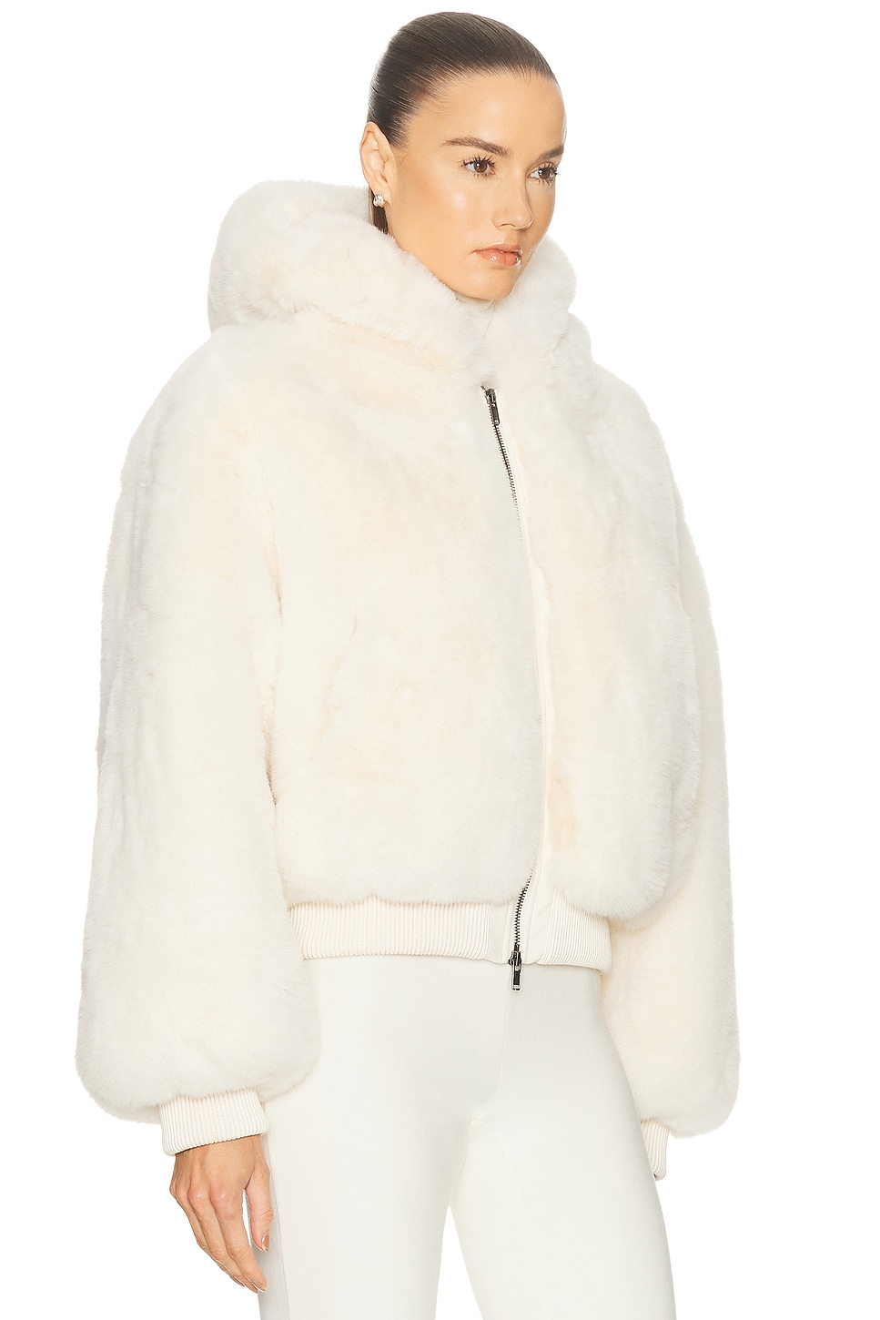 Skims Ski Faux Fur Shrunken Zip Up Jacket In White