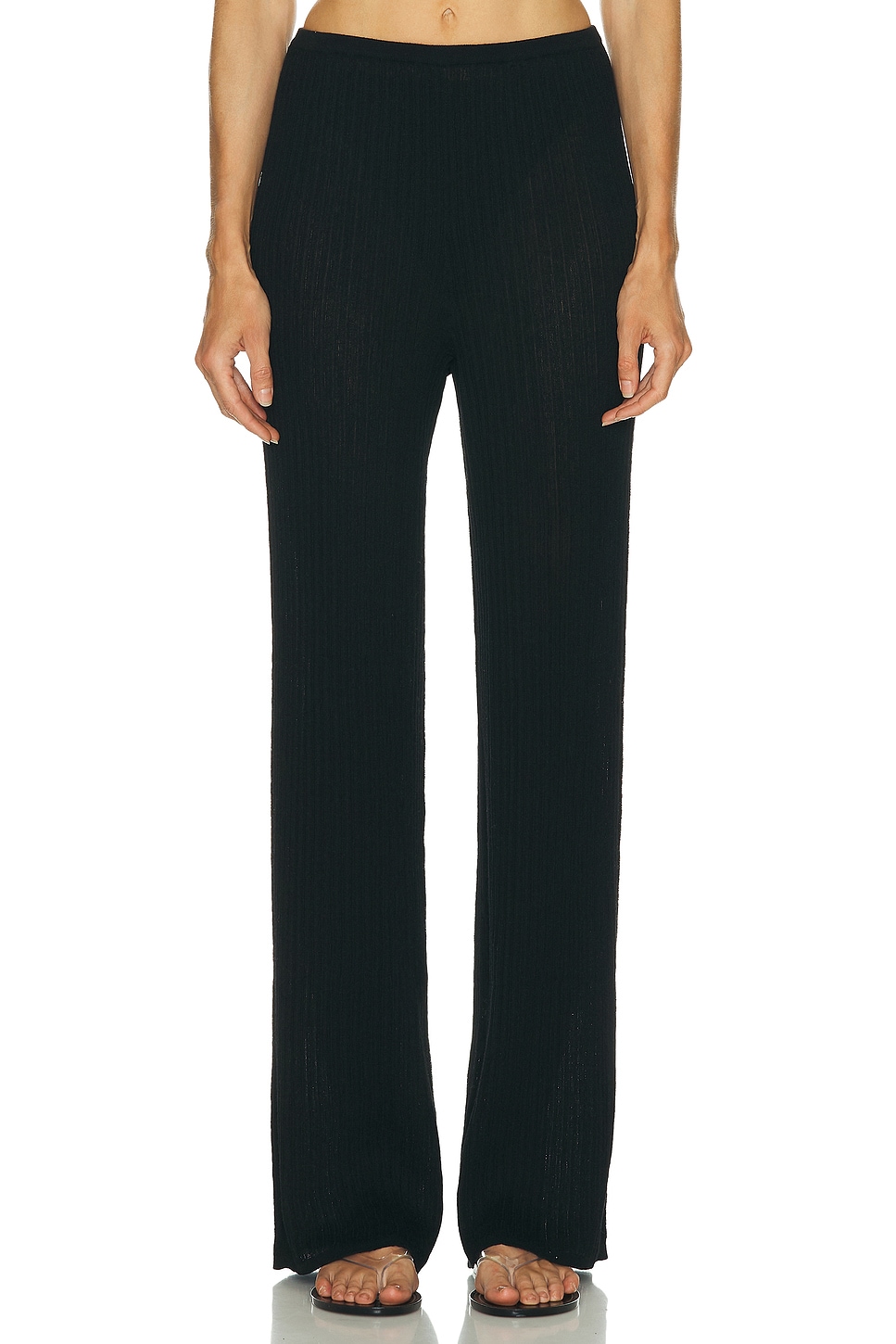 Skims Sheer Knit Cropped Wide Leg Pant In Black