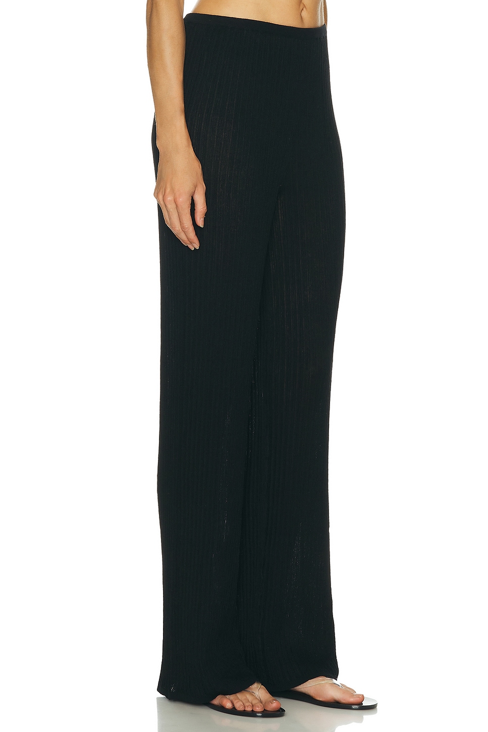 Skims Sheer Knit Cropped Wide Leg Pant In Black