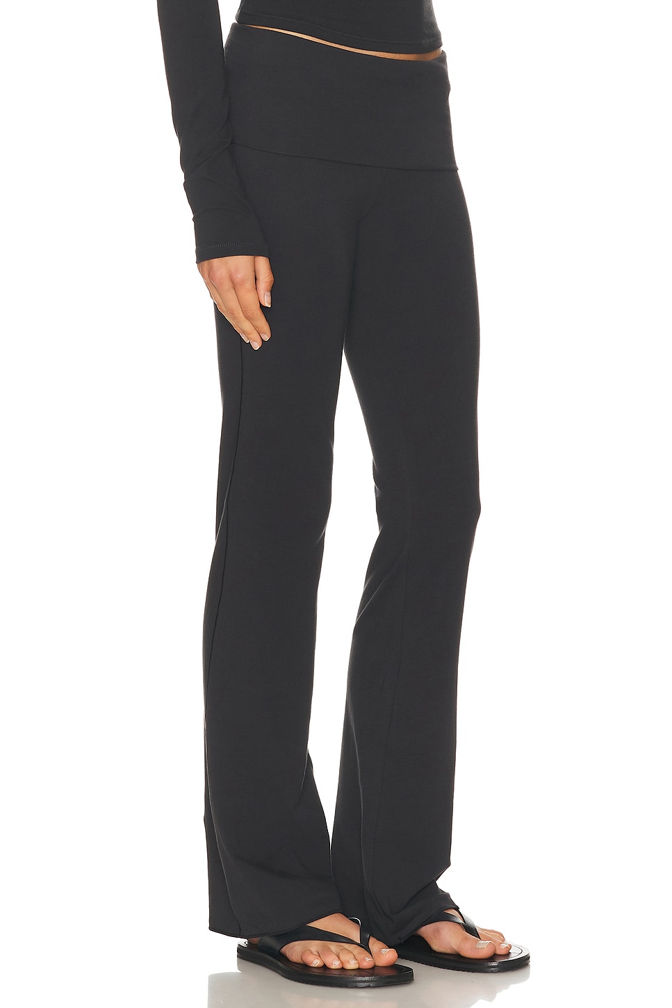 Skims Black Cotton Jersey Foldover Lounge Pants In Black