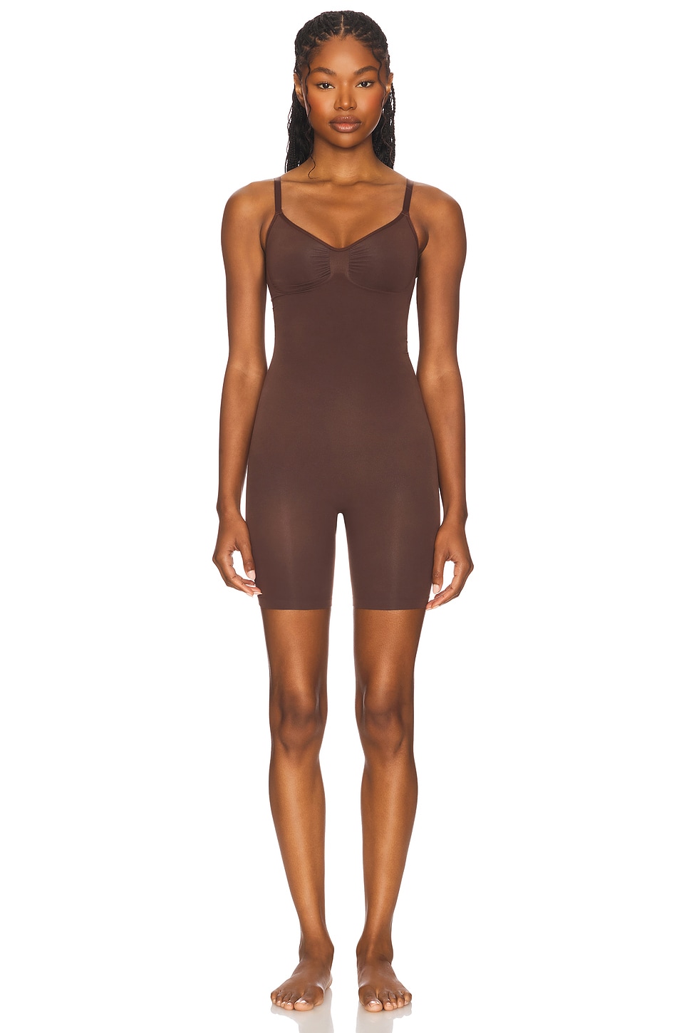 Seamless Sculpt Mid Thigh Bodysuit in Brown