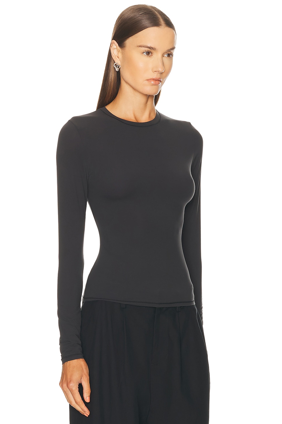 Skims Black Cotton Rib Long Sleeve T-shirt In Black