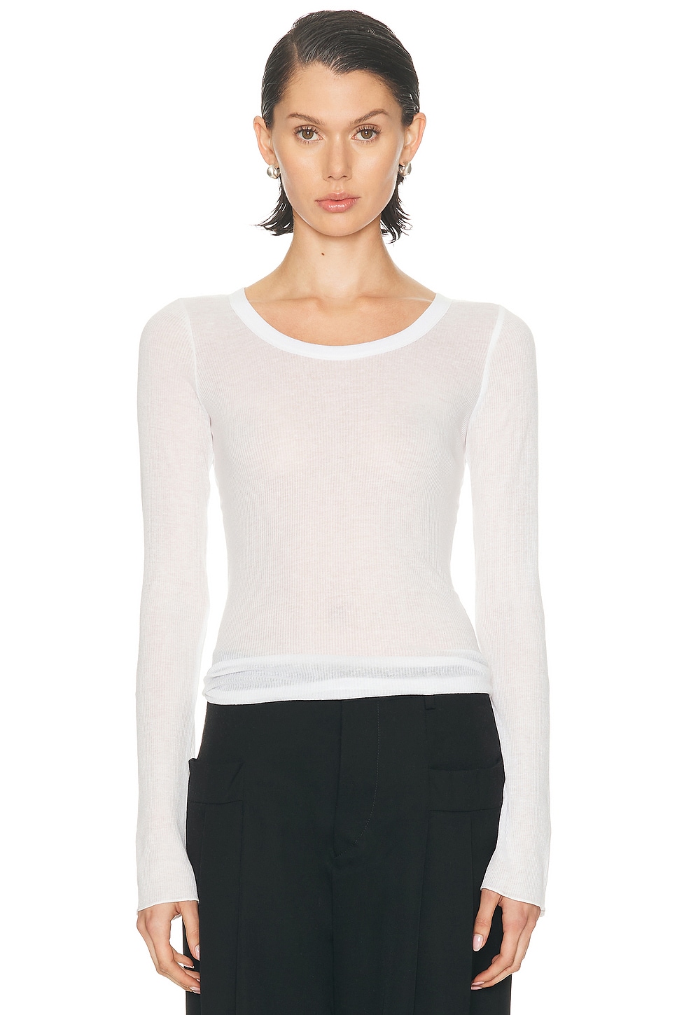 Image 1 of SKIMS Sheer Cotton Long Sleeve Top in Snow