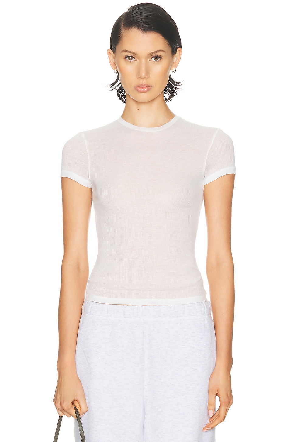 Image 1 of SKIMS Sheer Cotton Crewneck Standard T-Shirt in Snow