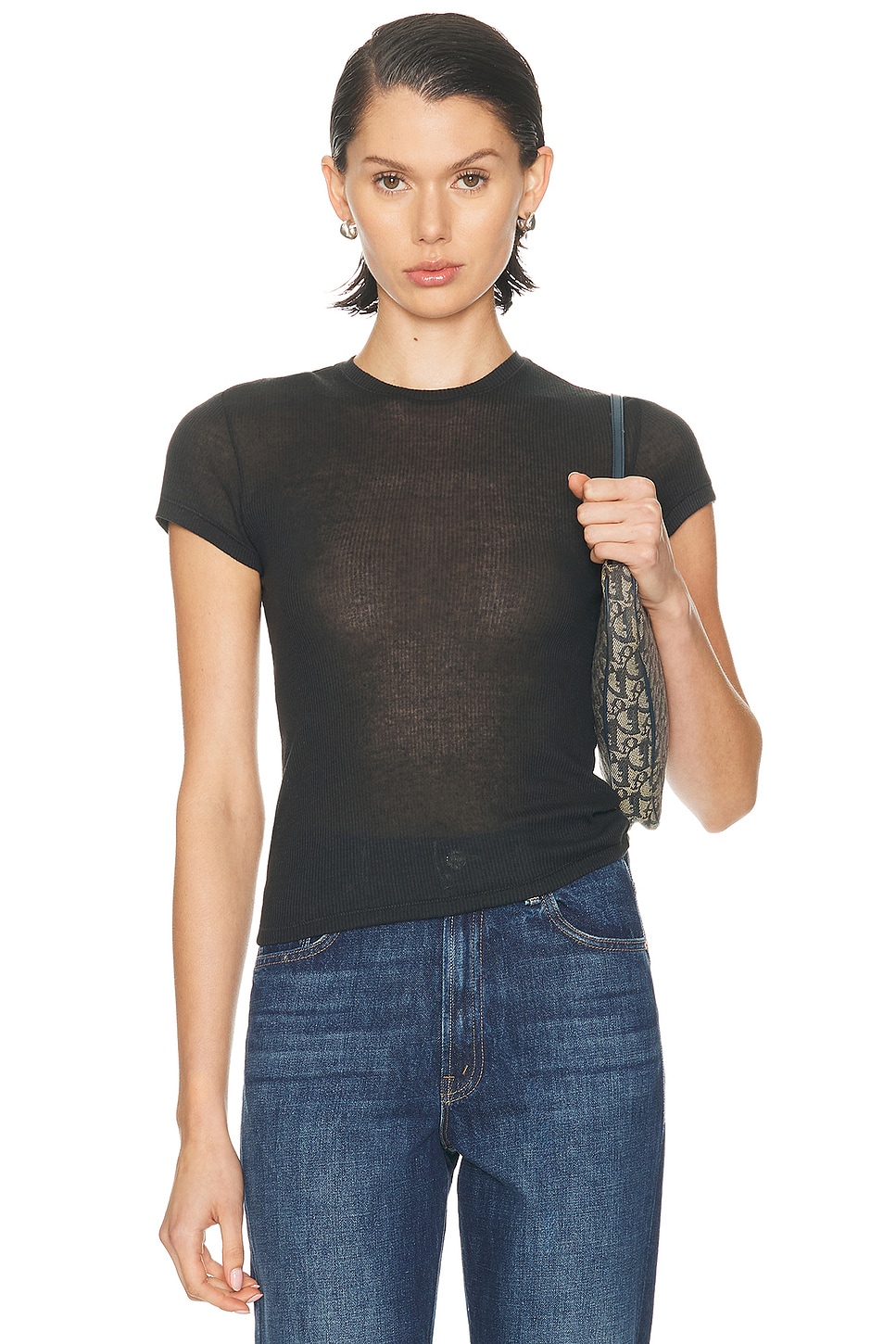 Image 1 of SKIMS Sheer Cotton Crewneck Standard T-Shirt in Soot