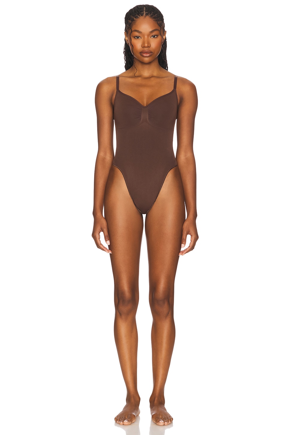 Skims Seamless Sculpt Thong Bodysuit In Brown