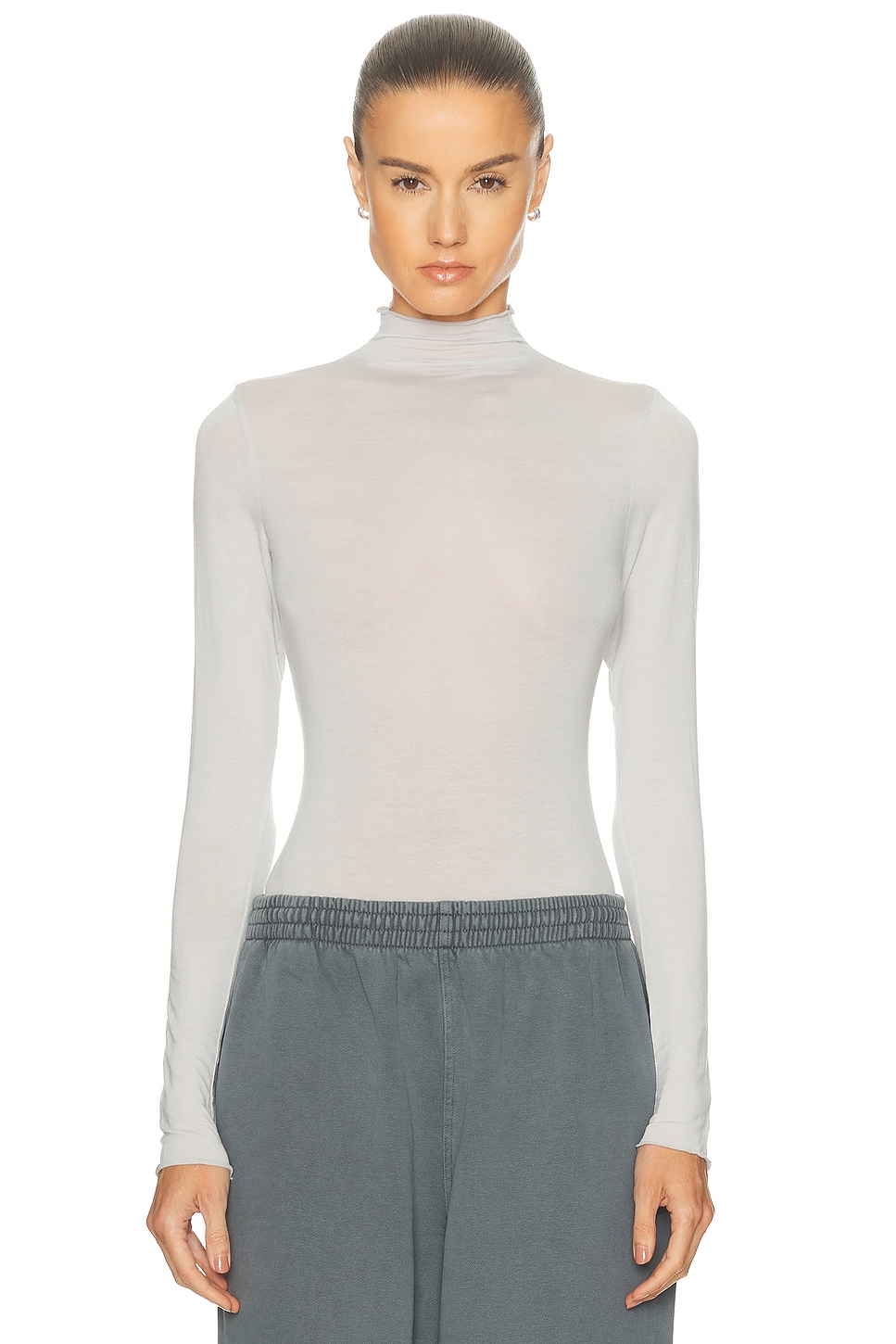 Image 1 of SKIMS Sheer Modal Long Sleeve Turtleneck Bodysuit in Mist