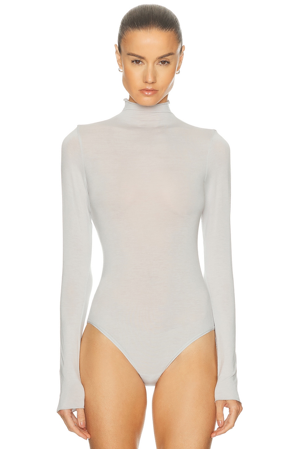 Skims Sheer Modal Long Sleeve Turtleneck Bodysuit In Gray