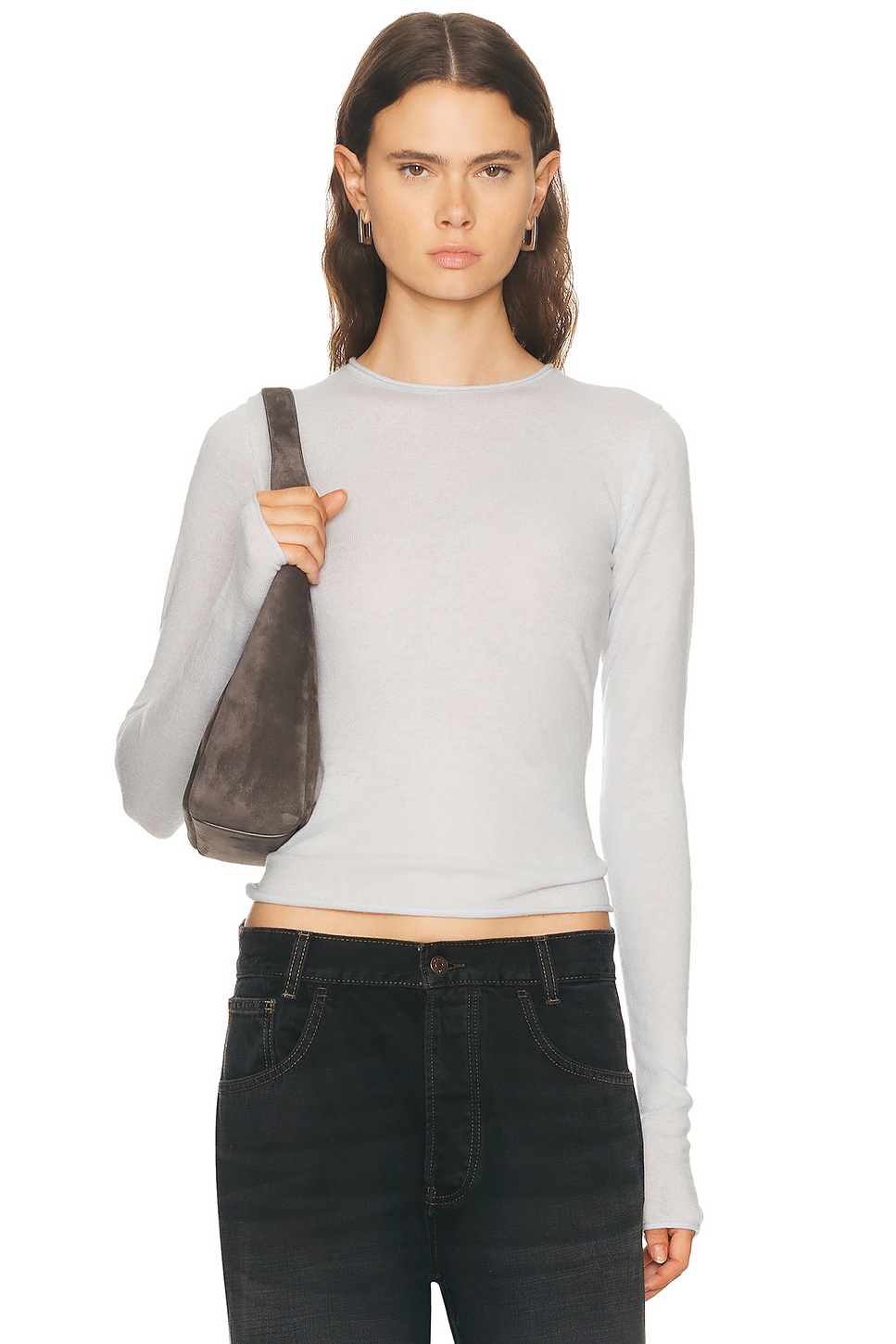 Image 1 of SKIMS Sheer Cashmere Long Sleeve Top in Pearl