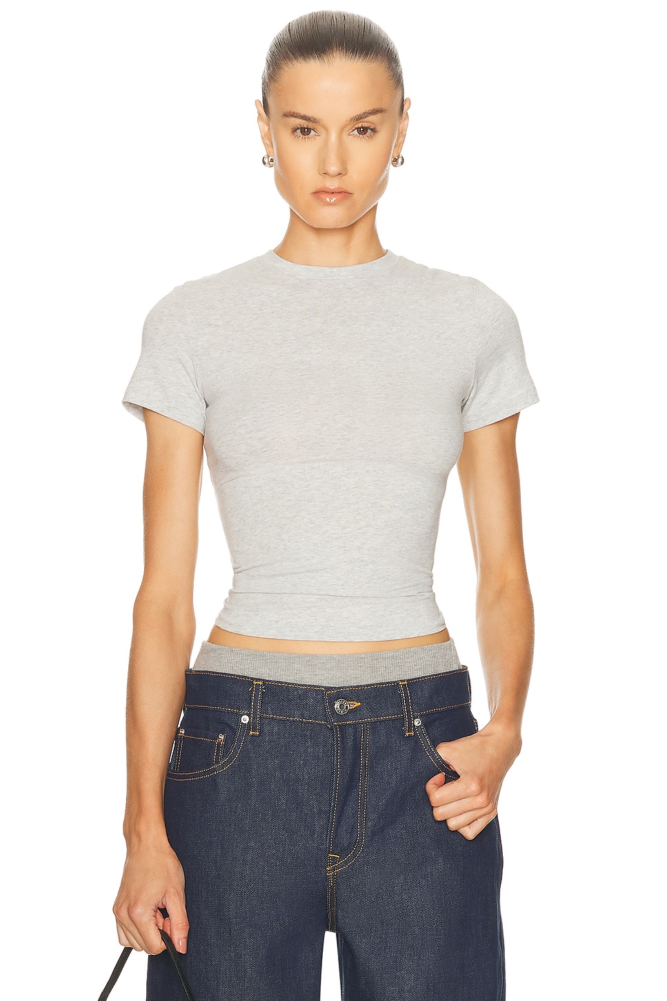 Skims Cotton Jersey T-shirt In Gray