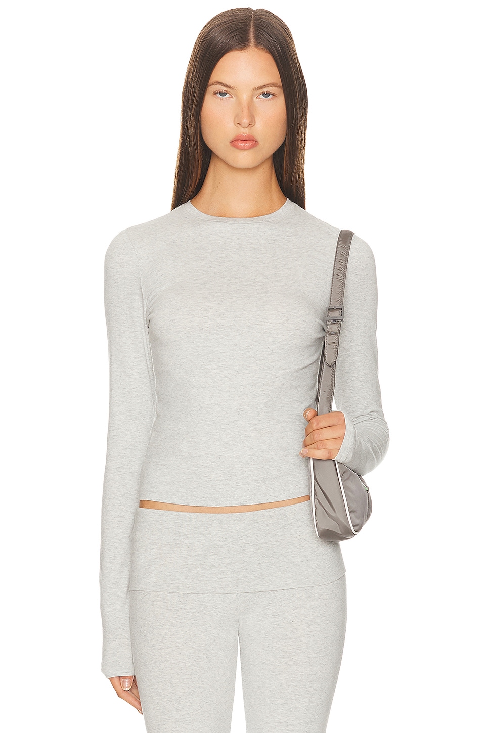 Skims Cotton Jersey Long Sleeve T-shirt In Gray