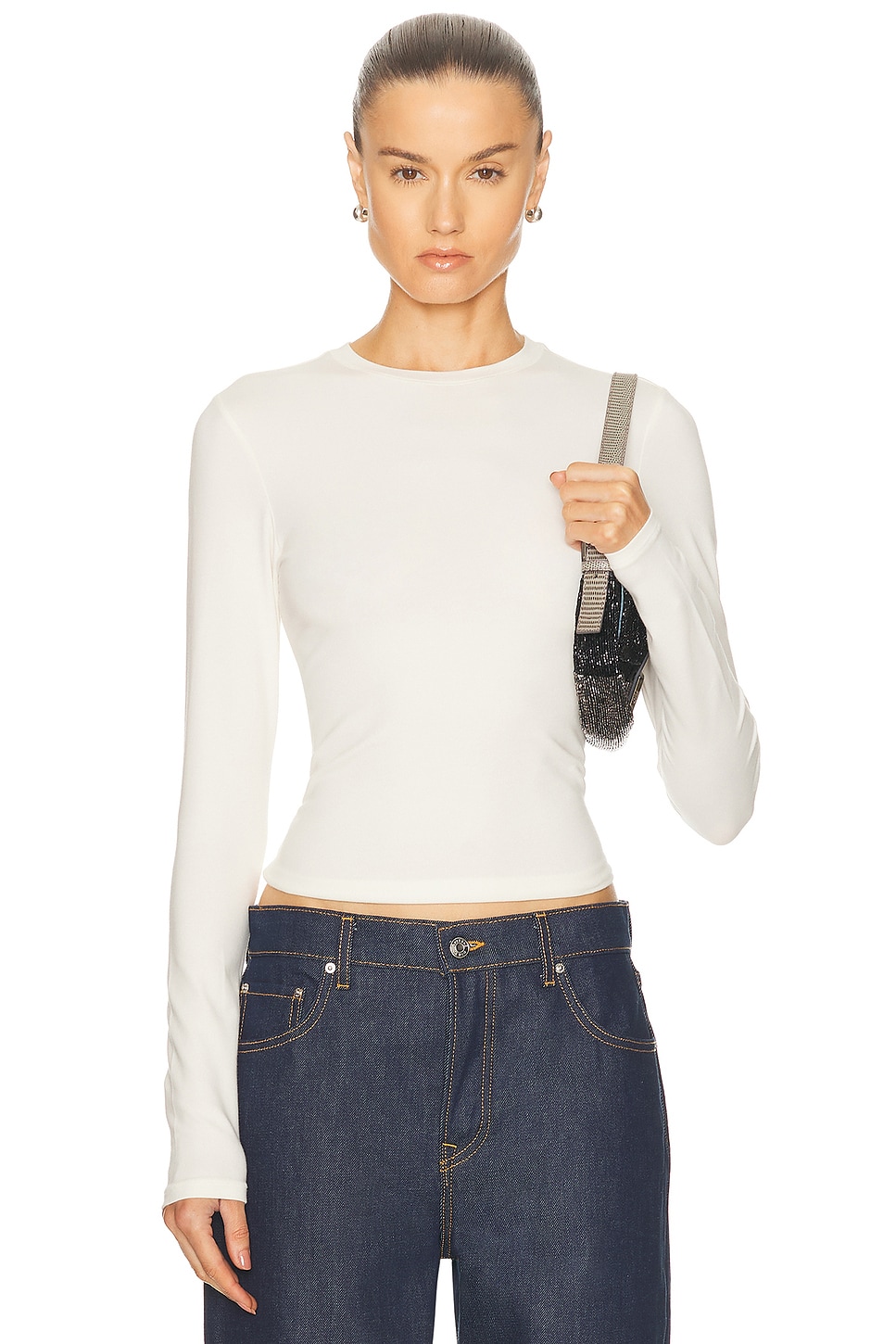 Skims Cotton Jersey Long Sleeve T-shirt In Gray