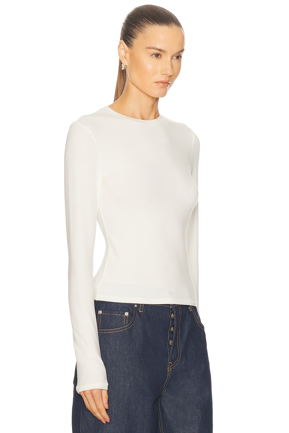 Skims Cotton Jersey Long Sleeve T-shirt In White