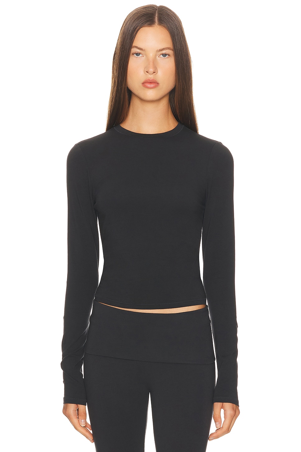 Skims Cotton Jersey Long Sleeve T-shirt In Black