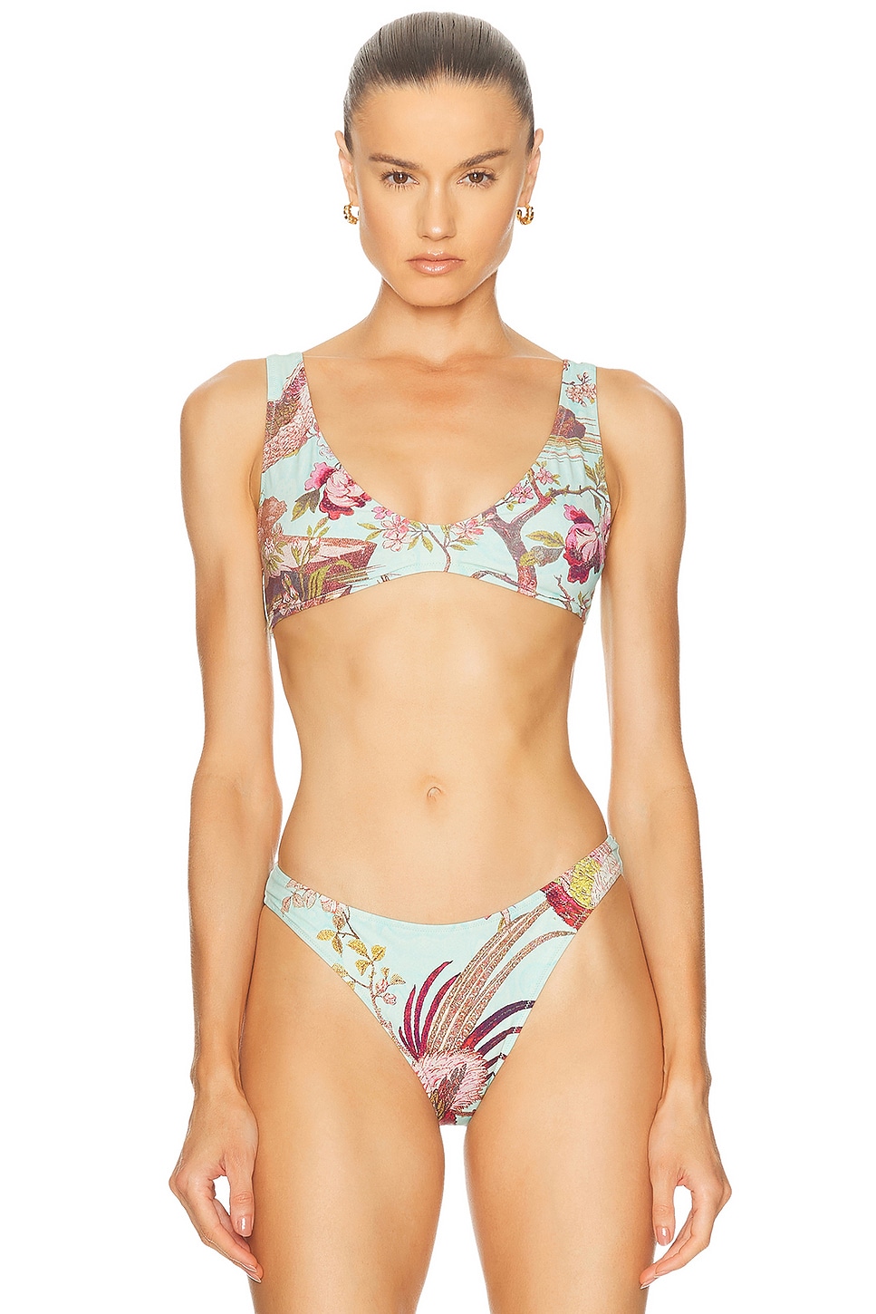 Image 1 of SKIMS X Cavalli Plunge Triangle Bikini Top in Fagianella Print