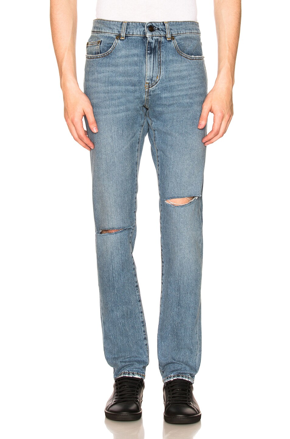 Image 1 of Saint Laurent Slim Ripped Jeans in Light Blue