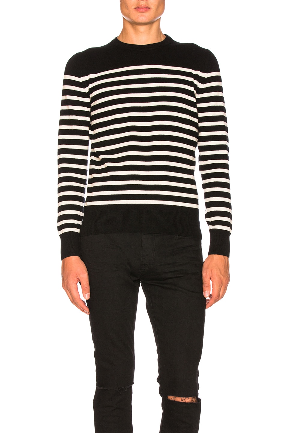 Image 1 of Saint Laurent Cashmere Striped Sweater in Black & White