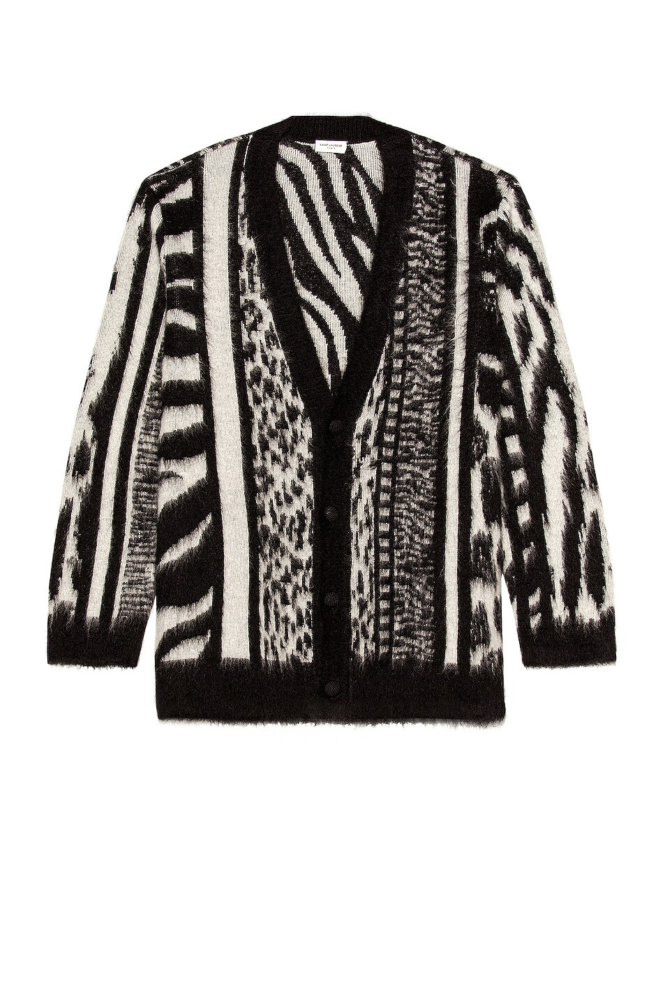 Image 1 of Saint Laurent Patchwork Skate Cardigan in Noir & Naturel