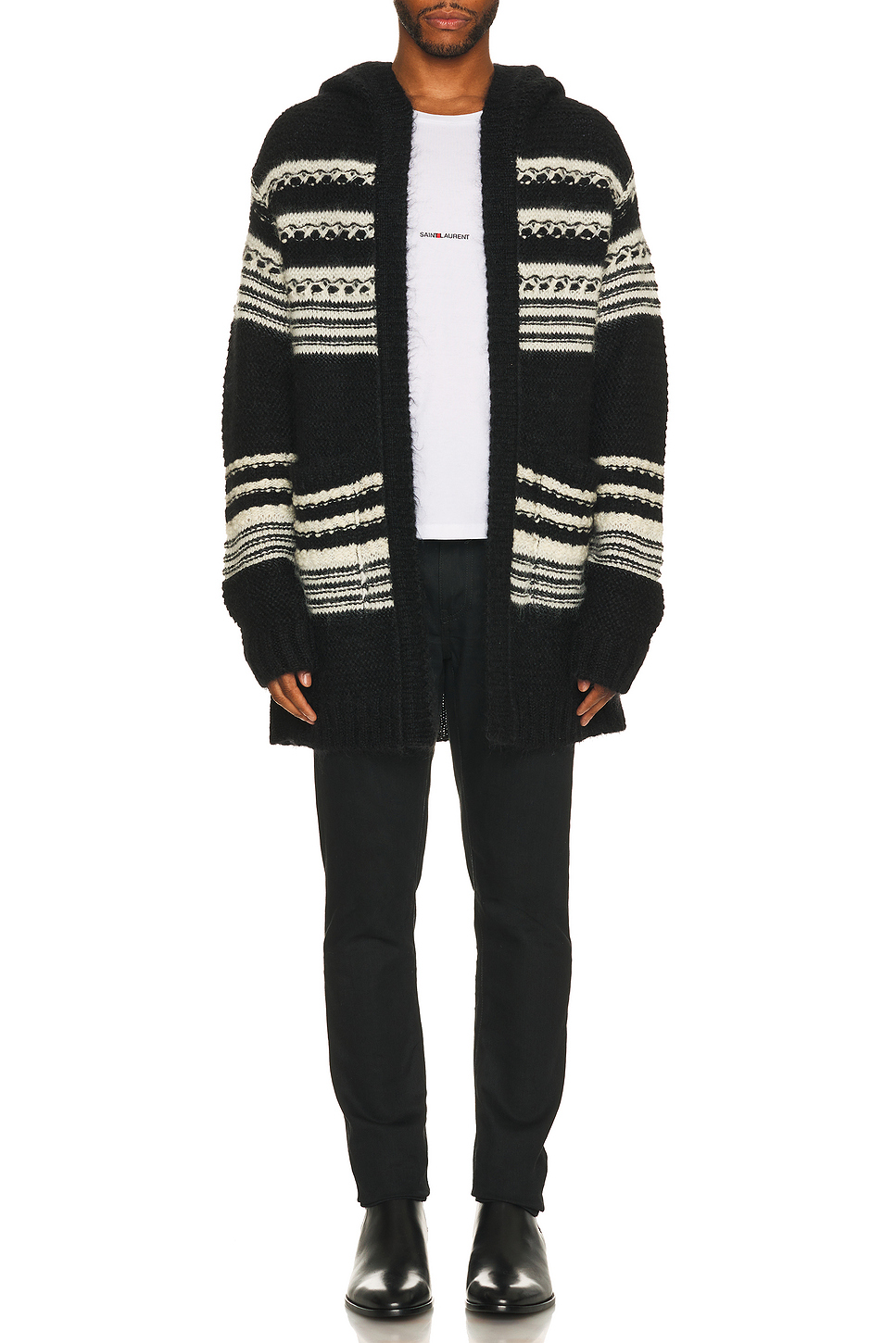 Image 1 of Saint Laurent Baja Classic Cardigan in Noir & Natural