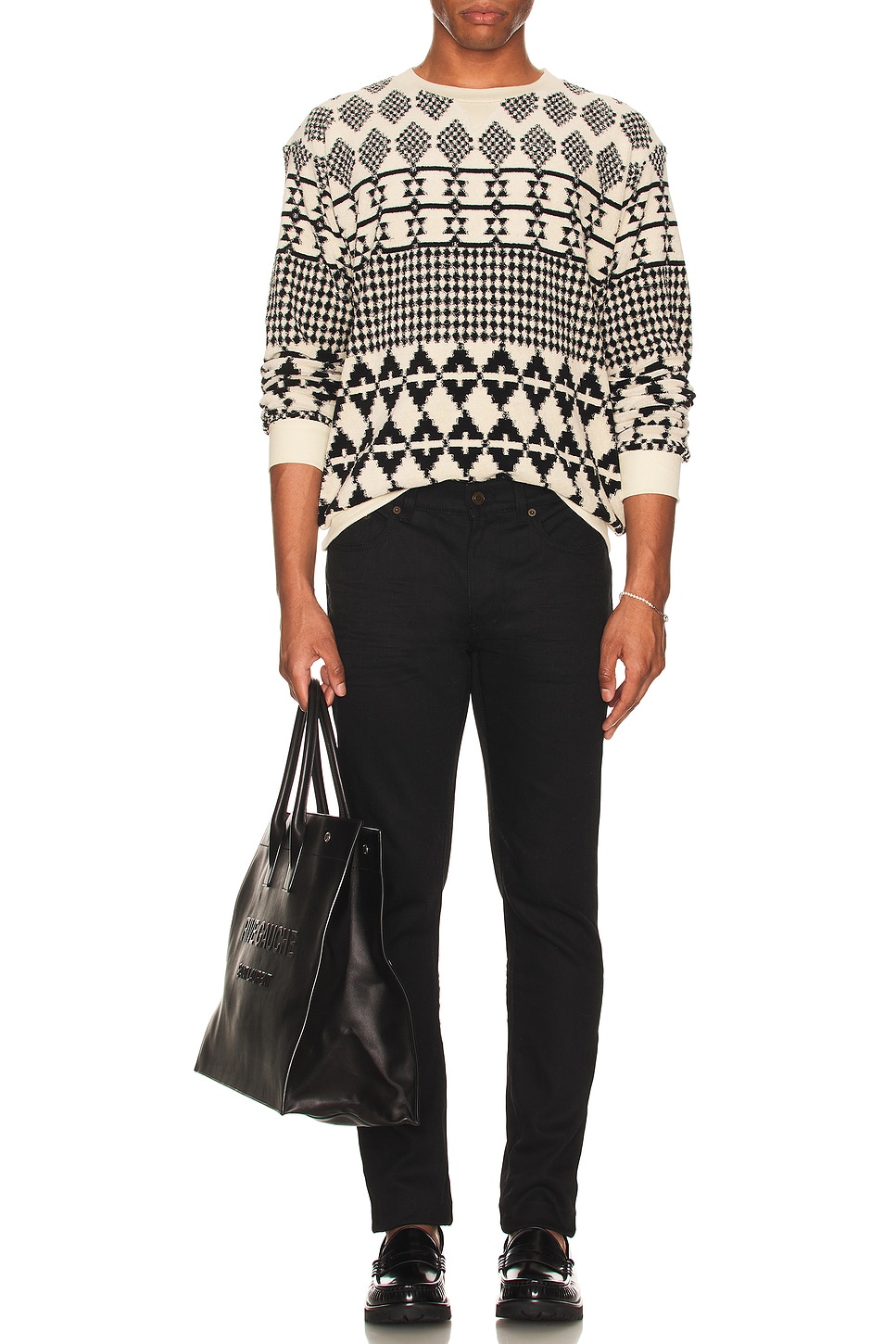 Image 1 of Saint Laurent Raglan Sweater in Naturel & Noir