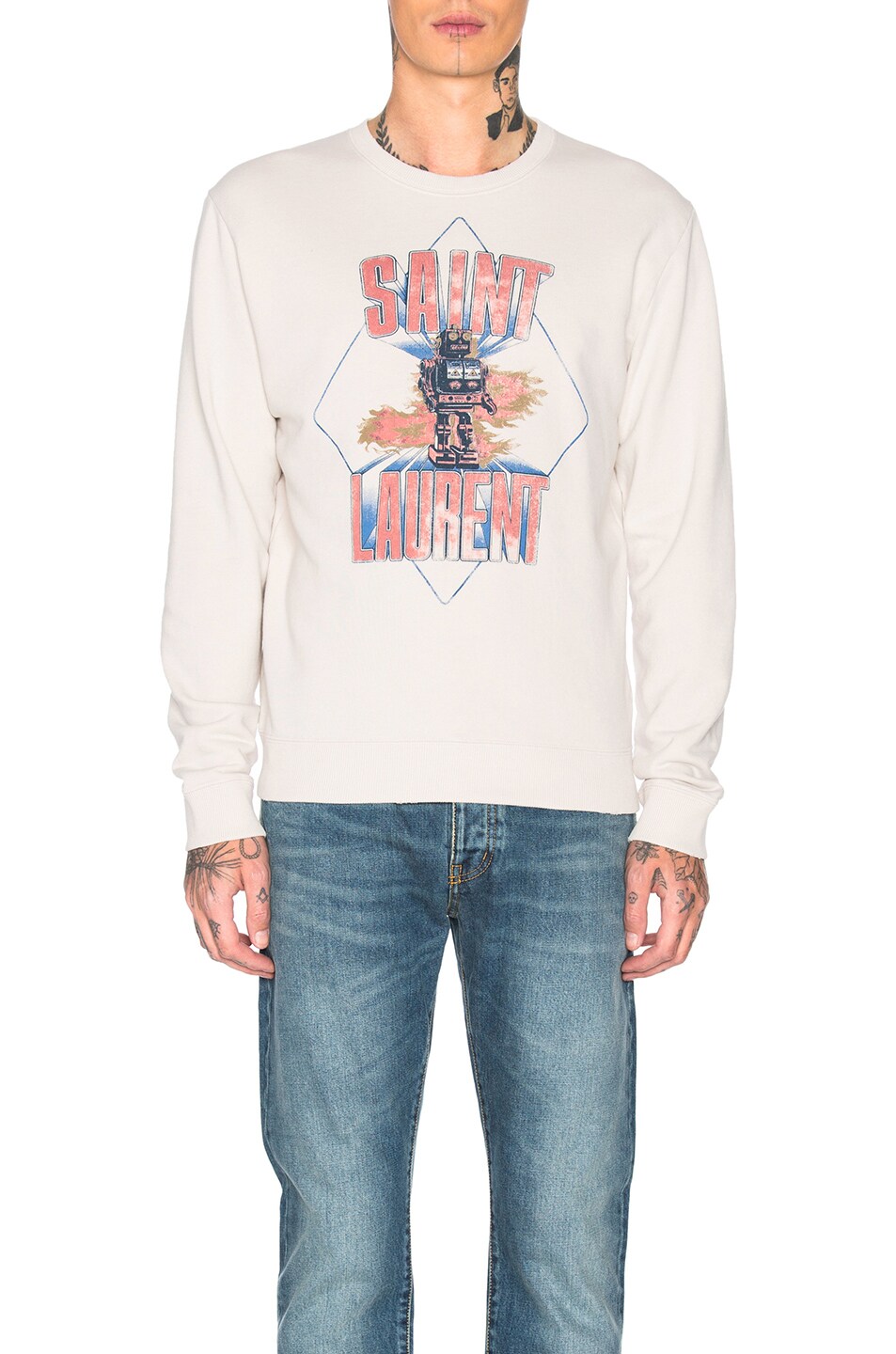 Image 1 of Saint Laurent Printed Sweatshirt in Off White