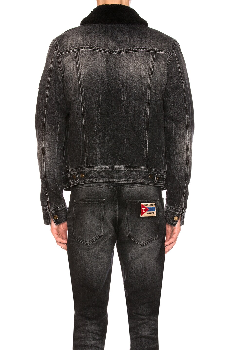 SAINT LAURENT SHEEPSKIN COLLAR DENIM JACKET, BLACK,GRAY | ModeSens