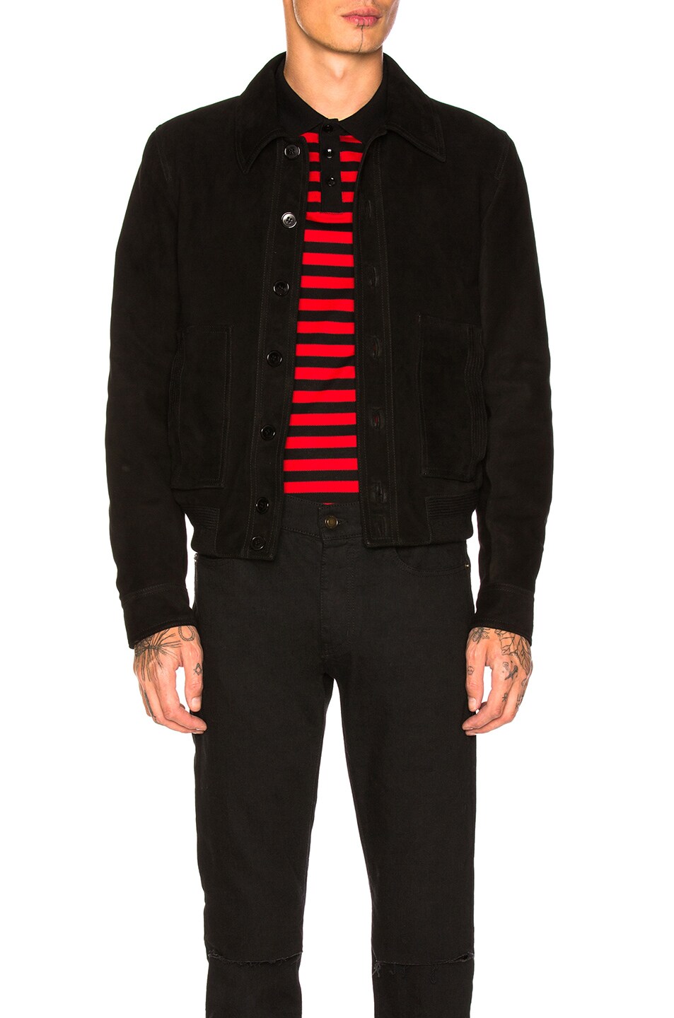 Image 1 of Saint Laurent Suede Blouson Jacket in Black