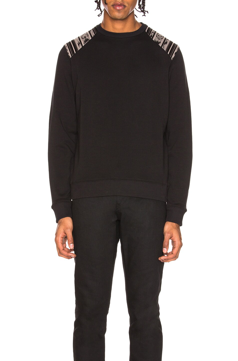 Image 1 of Saint Laurent Ikat Print Shoulder Crewneck Sweatshirt in Black