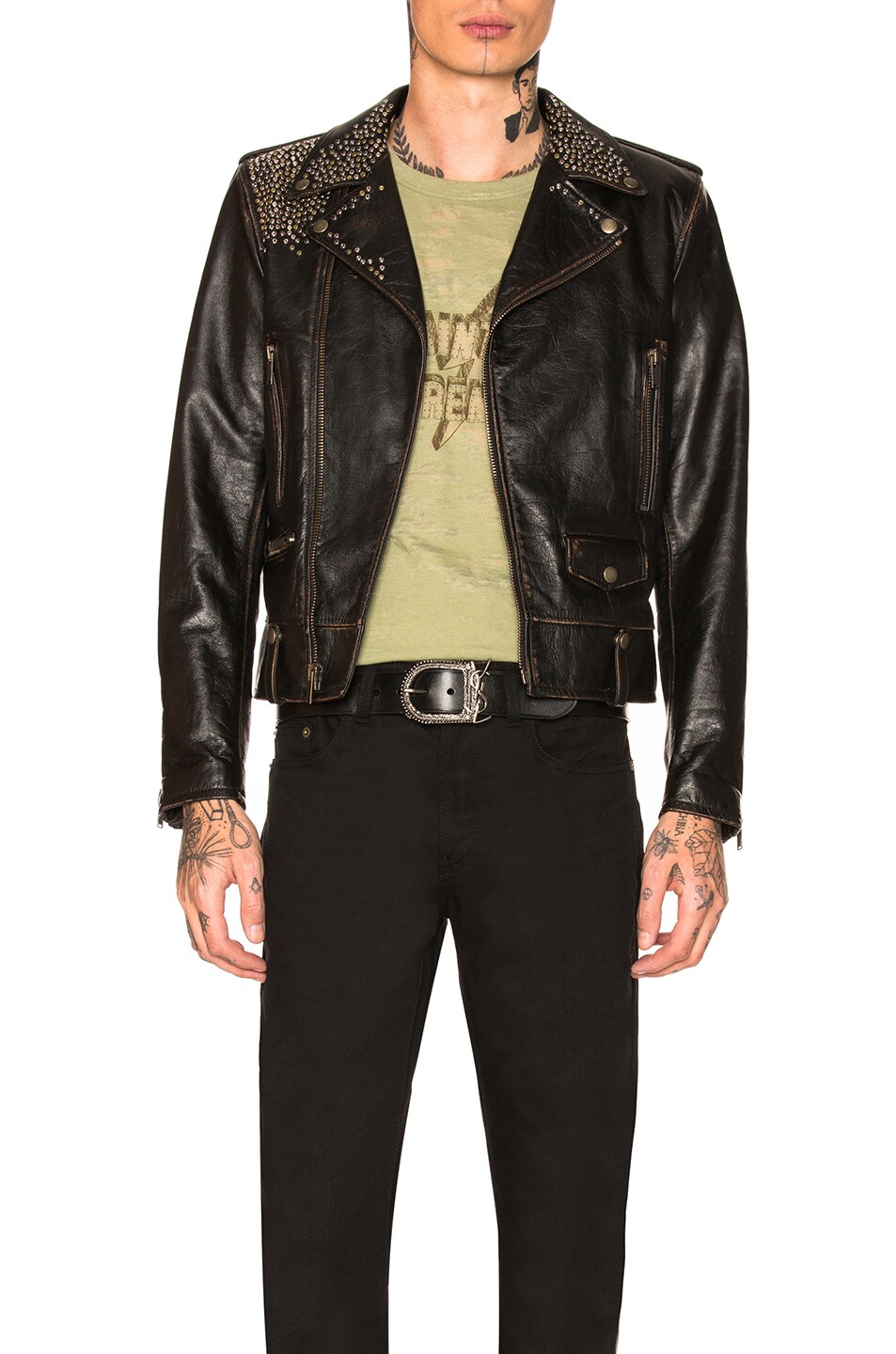 Image 1 of Saint Laurent Studded Leather Jacket in Black
